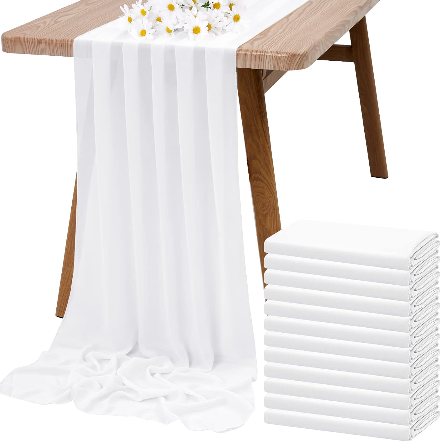 12 Pack White Chiffon Table Runners 10ft Sheer Wedding