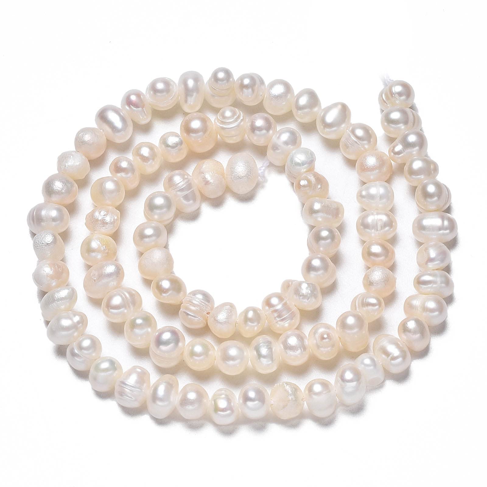 Fashewelry 2 Strands 4~5mm Natural Pearl Beads Potato Round White Cultured Freshwater Pearls About 80pcs/Strand for DIY Necklace Bracelet Earrings Jewellery Making