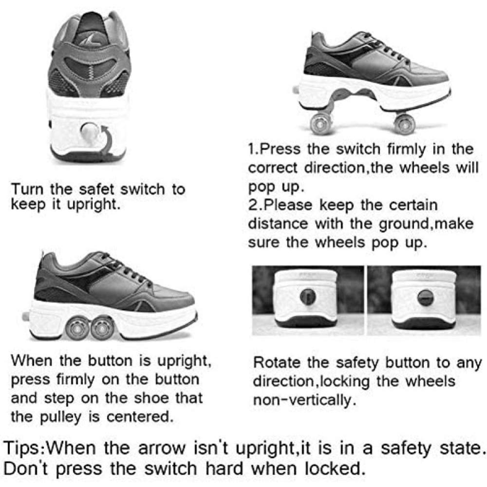 2 en 1 Amovible Automatique Deformation Chaussures De Marche Invisibles Chaussures à roulettes à Double Rangée Déformer Roue Patins à roulettes,39
