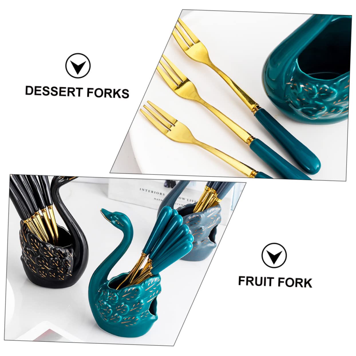 OFFSCH Ceramic Fruit Forks Stainless Steel Dessert Cutlery Elegant Storage Container Included for