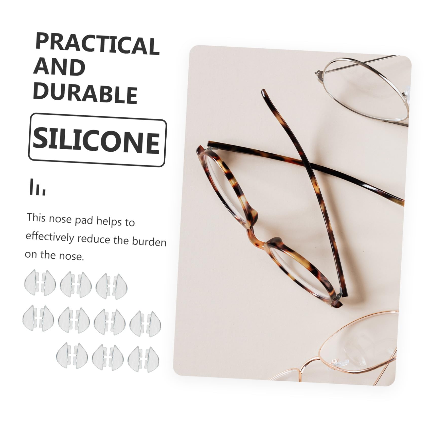 Healvian 5 Set Di Naselli Per Occhiali in Silicone Resistenti Non Pieghevoli Comodi Da Indossare Adatti Al Ponte Del Naso 10 Paia*5