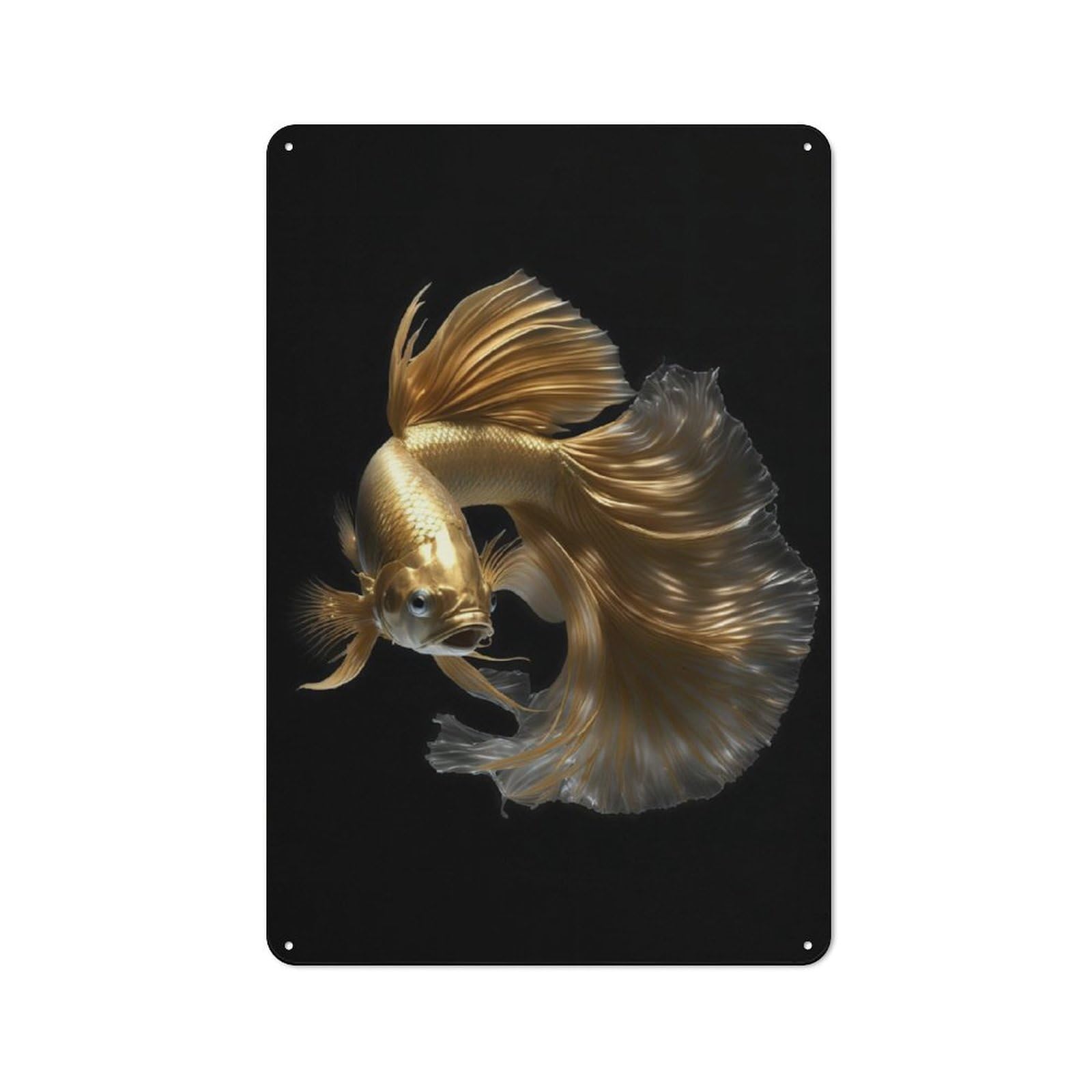 Junmoney Gold Betta Fish Tin Wall Plaque 30X20cm With For Workshop Wall, Suited To Workshop Decor Fans, For Retro Home Interiors