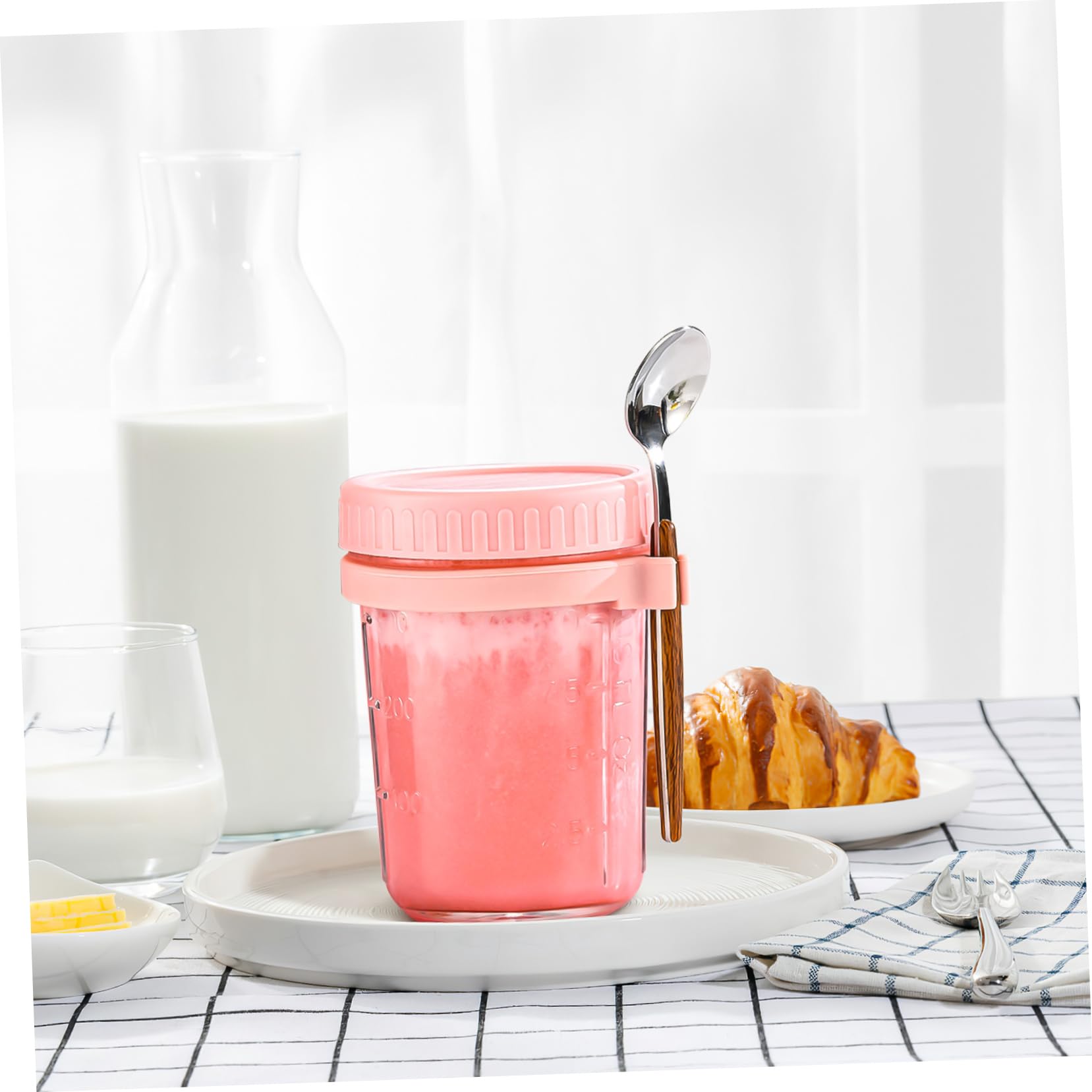 ULTECHNOVO Vorratsdose Glas mit Holzdeckel 4 Stück 400ml Auslaufsicher mit Löffel für Overnight Oats Küche und Büro