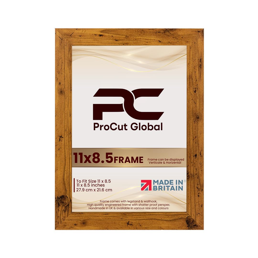 Procut Global 11X8.5 Rustic Oak Picture Frames - Modern Wooden Photo Frame with Shatterproof Perspex for Wall or Tabletop - Perfect for Posters, Certificates, Prints - Sizes & Colors Available