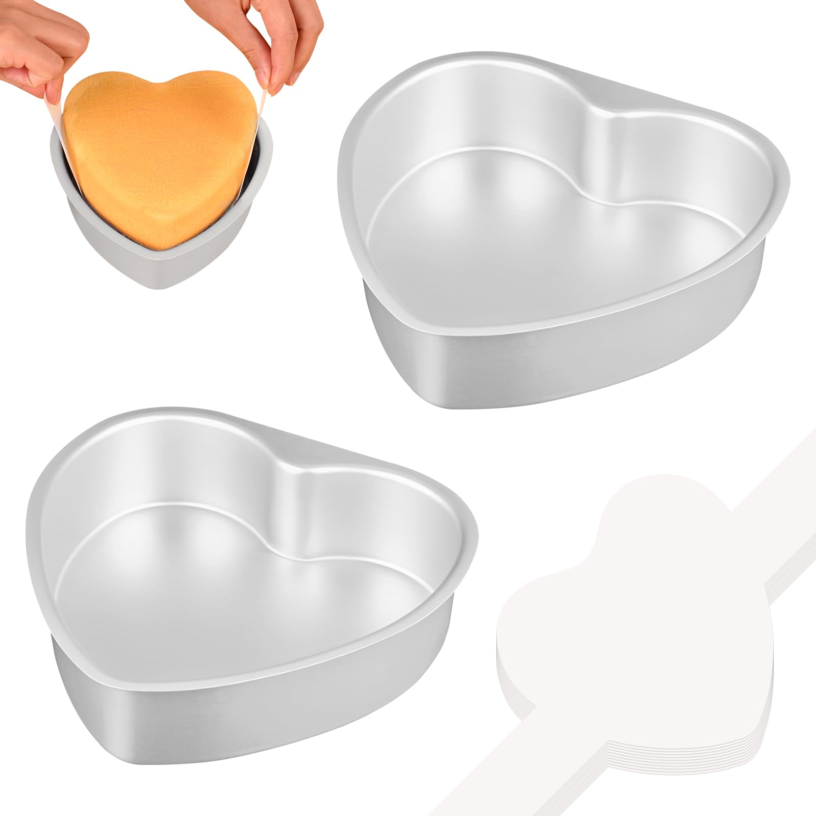 HUAKENER 6 Inch Heart Cake Pan, Set of 2 Heart Shaped Cake Pans with 60 Pieces Parchment Paper, Non-stick Cake Baking Pans for Kitchen Birthday