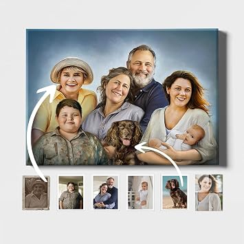 Turn Me Royal Custom Portrait Merge Photos into Family Painting with Oil Effect, Personalized Gift