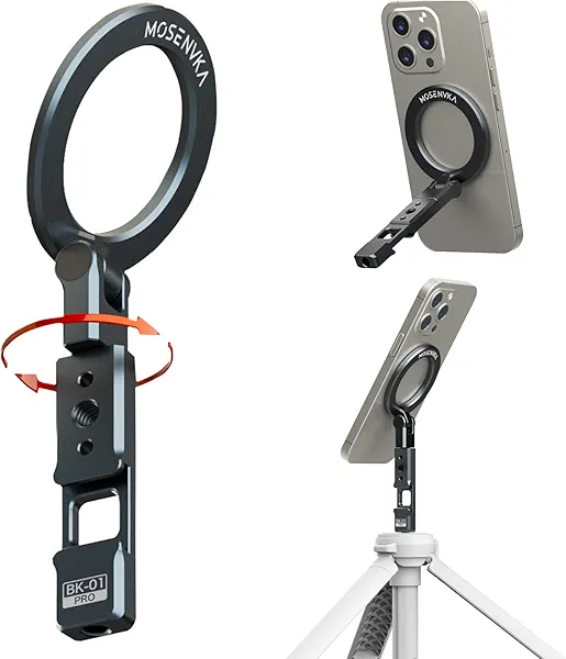 MOSENVKA Magnetic Phone Tripod Mount With 1/4" Hole&Cold Shoe,Foldable Travel Phone Stand Smartphone Tripod Adapter for iPhone Cell Phone Stand Holder for Desktop Video Live Streaming Vlogging Filming