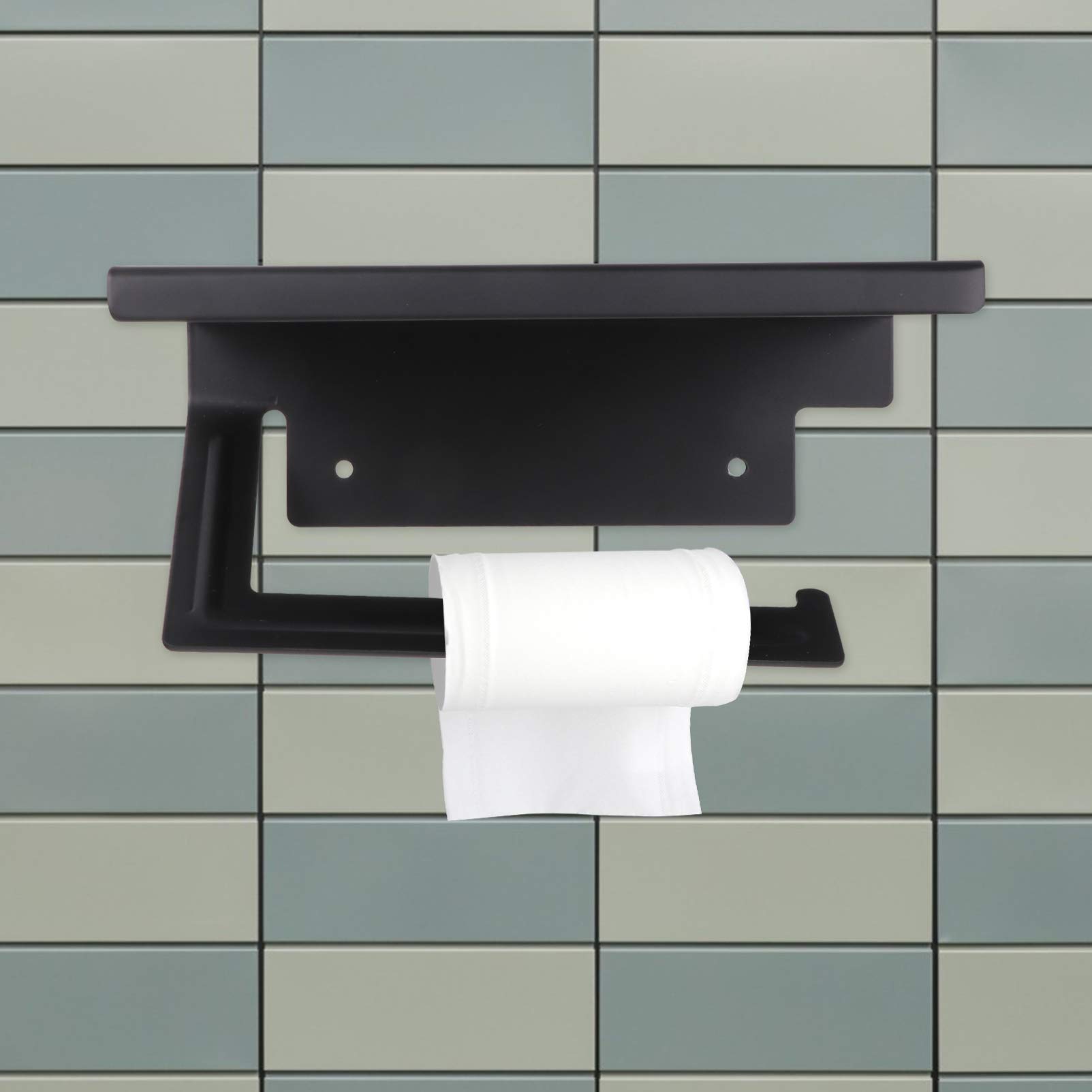 VASDEV Porta Asciugamani di Carta da Parete con mensola Dispenser di Carta igienica da Parete per Bagno Scaffale portaoggetti per Telefono con Viti per Bagno di casa Nero (Nero 18X12CM)