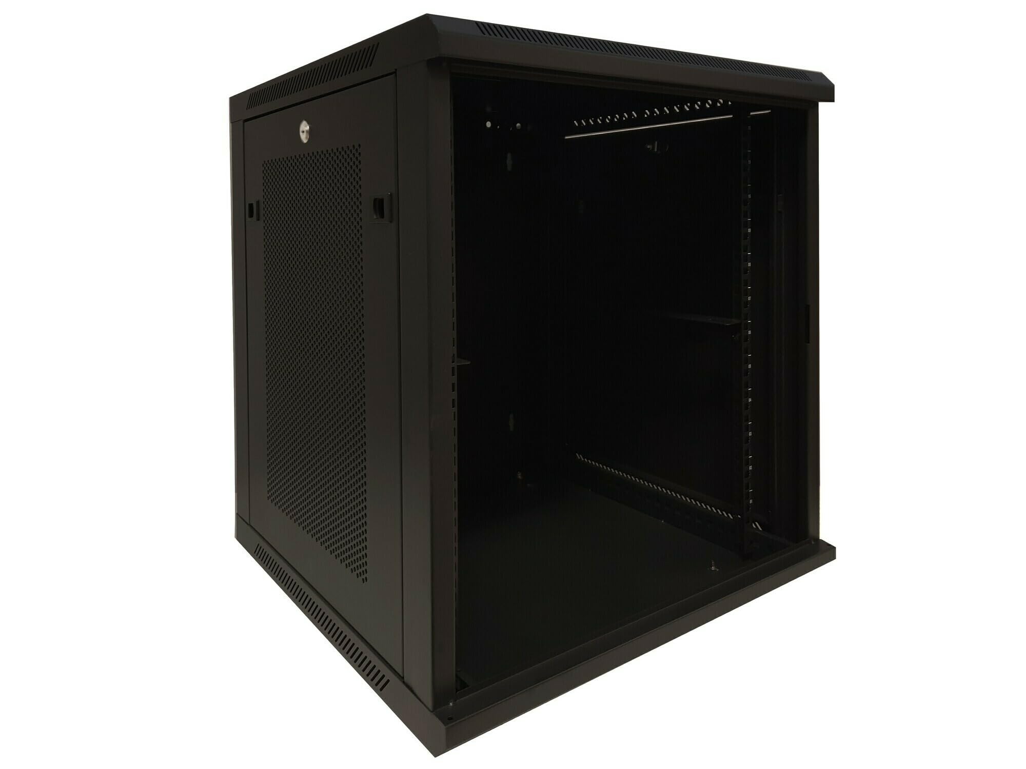 12HE Serverschrank - 19 Zoll Wandgehäuse Glastür und Perforierte Seitenwände - (BxTxH) 600x600x635mm - Schwarz