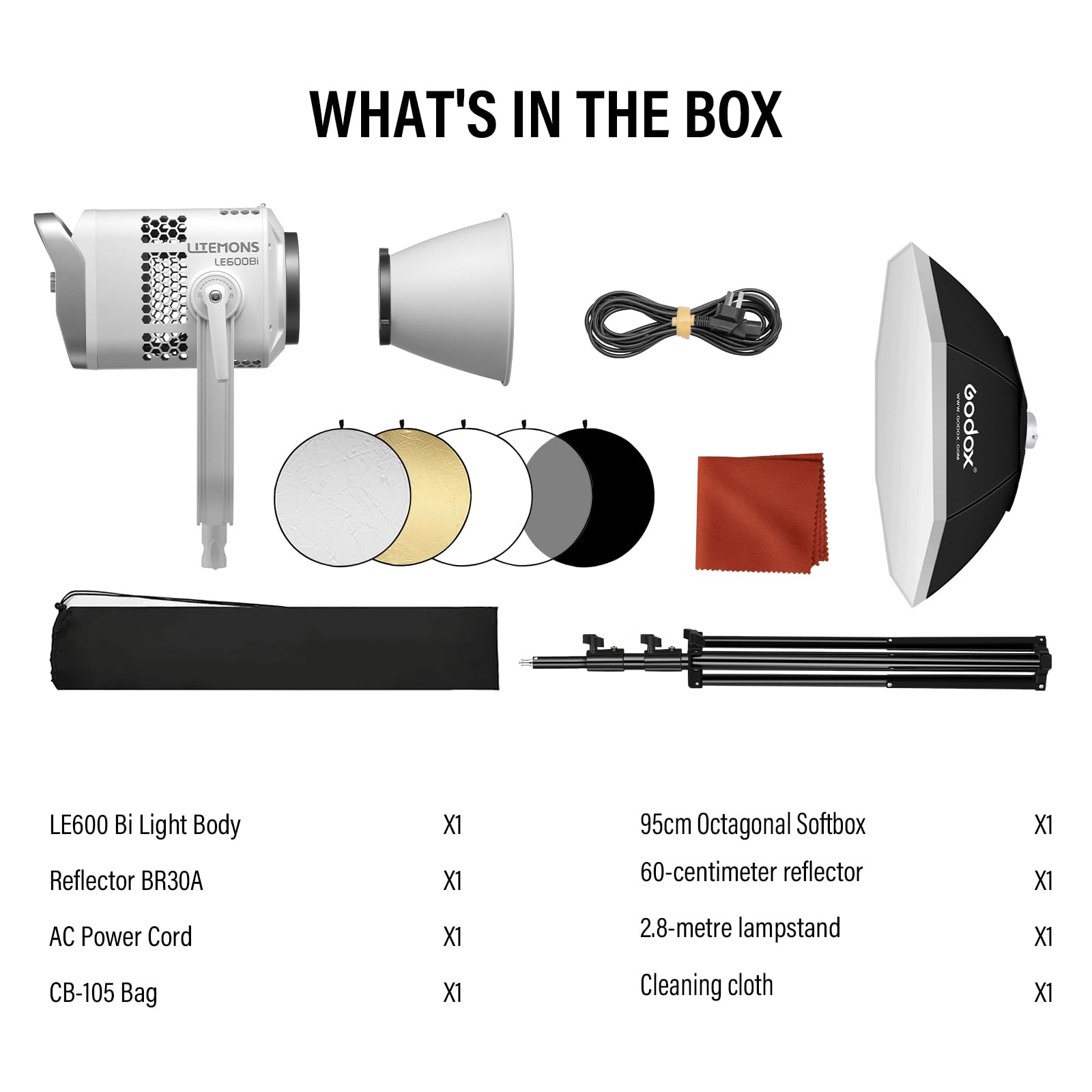 Godox Litemons LE600Bi LE600 Bi Luz Continua LED Video Light Kit 620W 2800K~6500K CCT TLCI/CRI≈98 Control Bluetooth 11 Efectos FX con Montura Bowens Luz de Vídeo para Vlogging,Youtube(Blanco)