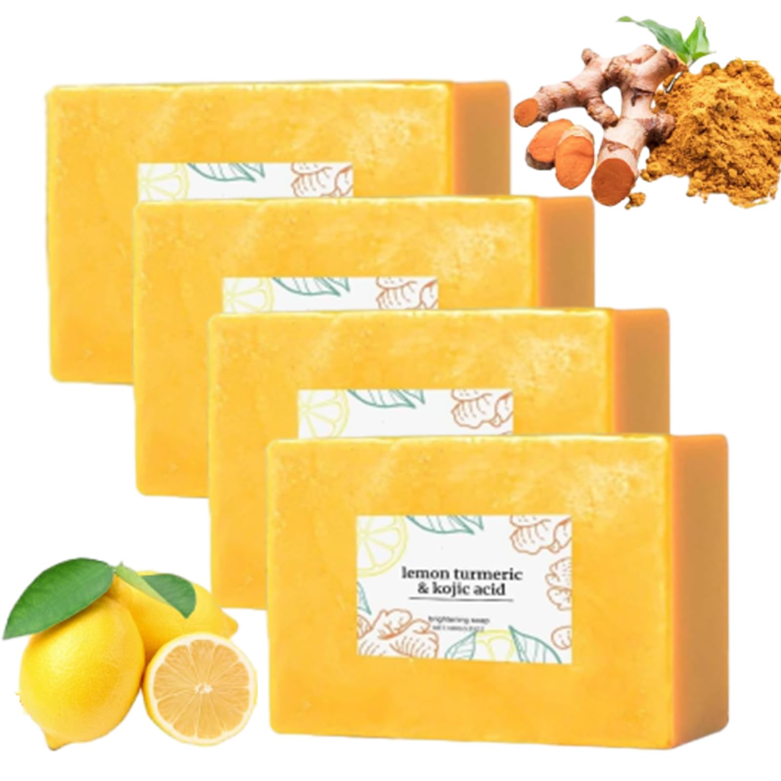 Scentric Glow Turmeric Soap, Lemon Turmeric Kojic Soaps, Natural Handmade Bar Moisturizing & Soothing Gentle Cleanser Soaps for Men & Women (4PCS)