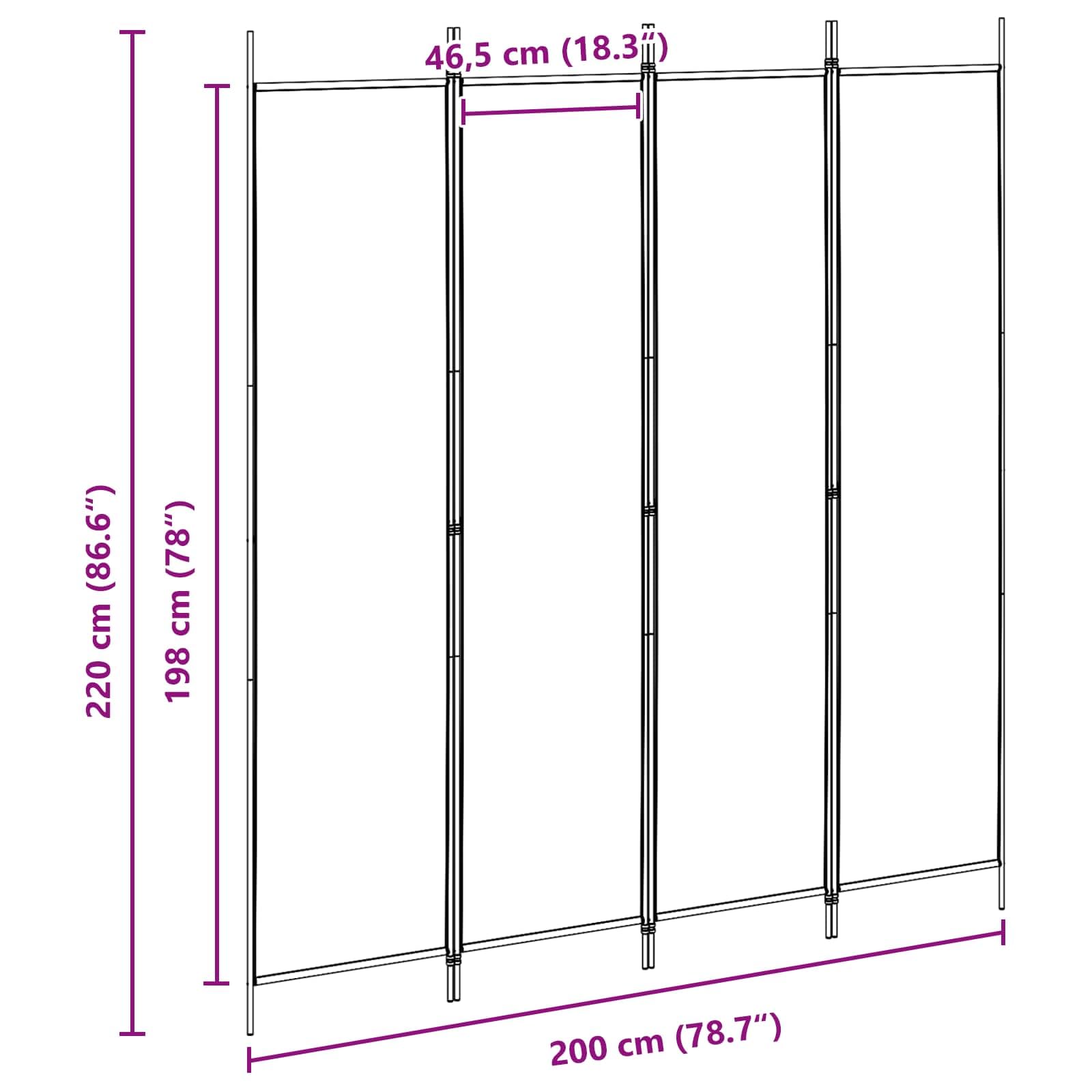 vidaXL Paravento a 4 Pannelli Beige 200 x 220 cm Tessuto, Sala, divisore moderno, schermo privacy pieghevole, separatore in tessuto, struttura in ferro, spazio interno