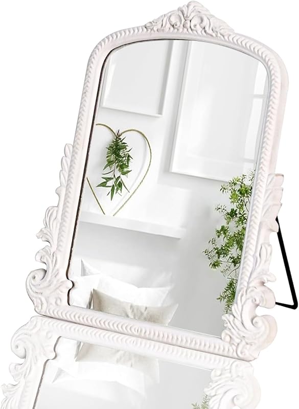 Espelho de Mesa Arqueado HSDDHOME Branco com Moldura de Madeira, 30 x 24,5 cm
