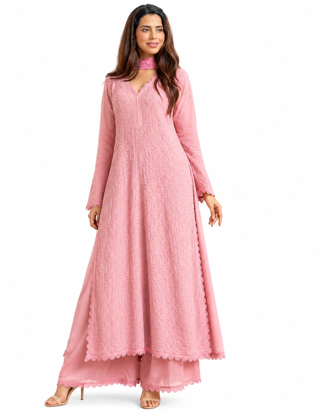 Women Embroidered Straight Kurti with Palazzo Set | Ethnic Wear Kurta Set | V-Neck Long Sleeve Kurti | Casual, Festive & Wear for Women-picture-52