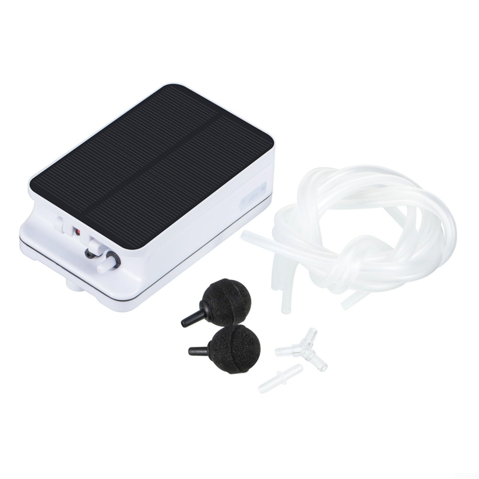 Pompa ad aria ad energia solare per acquari, batteria da 2200 mAh con durata di 20 ore, pannello solare pieghevole 5 V/290 mA, doppia ricarica USB/DC, funzionamento silenzioso da 50 dB, include tubi e
