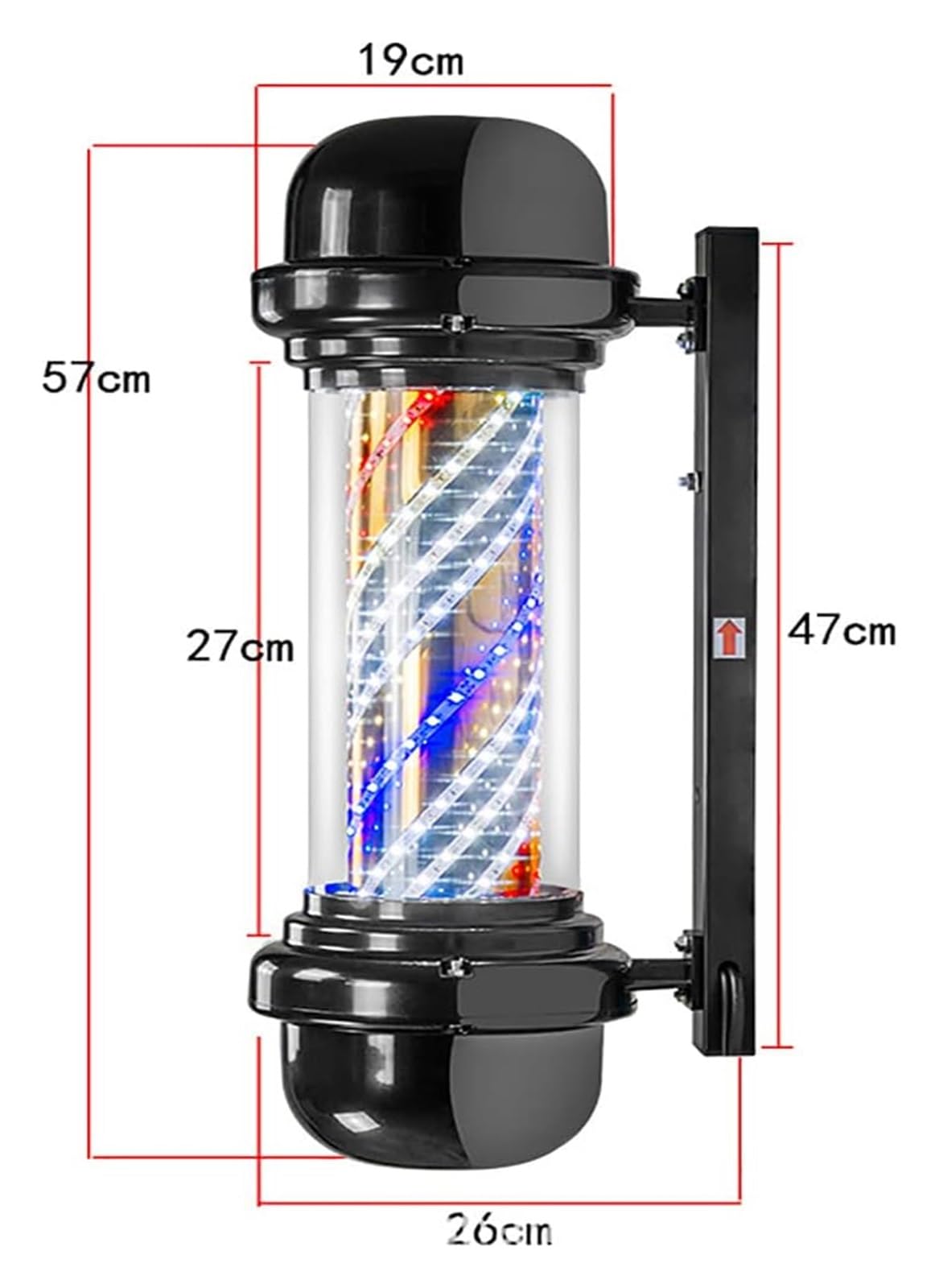 Lampy ścienne Barber Pole, 57 cm, obrotowe, podświetlane, kolorowe paski LED, oświetlenie salonu fryzjerskiego, zewnętrzne, wodoodporne, energooszczędne, montowane na ścianie,，