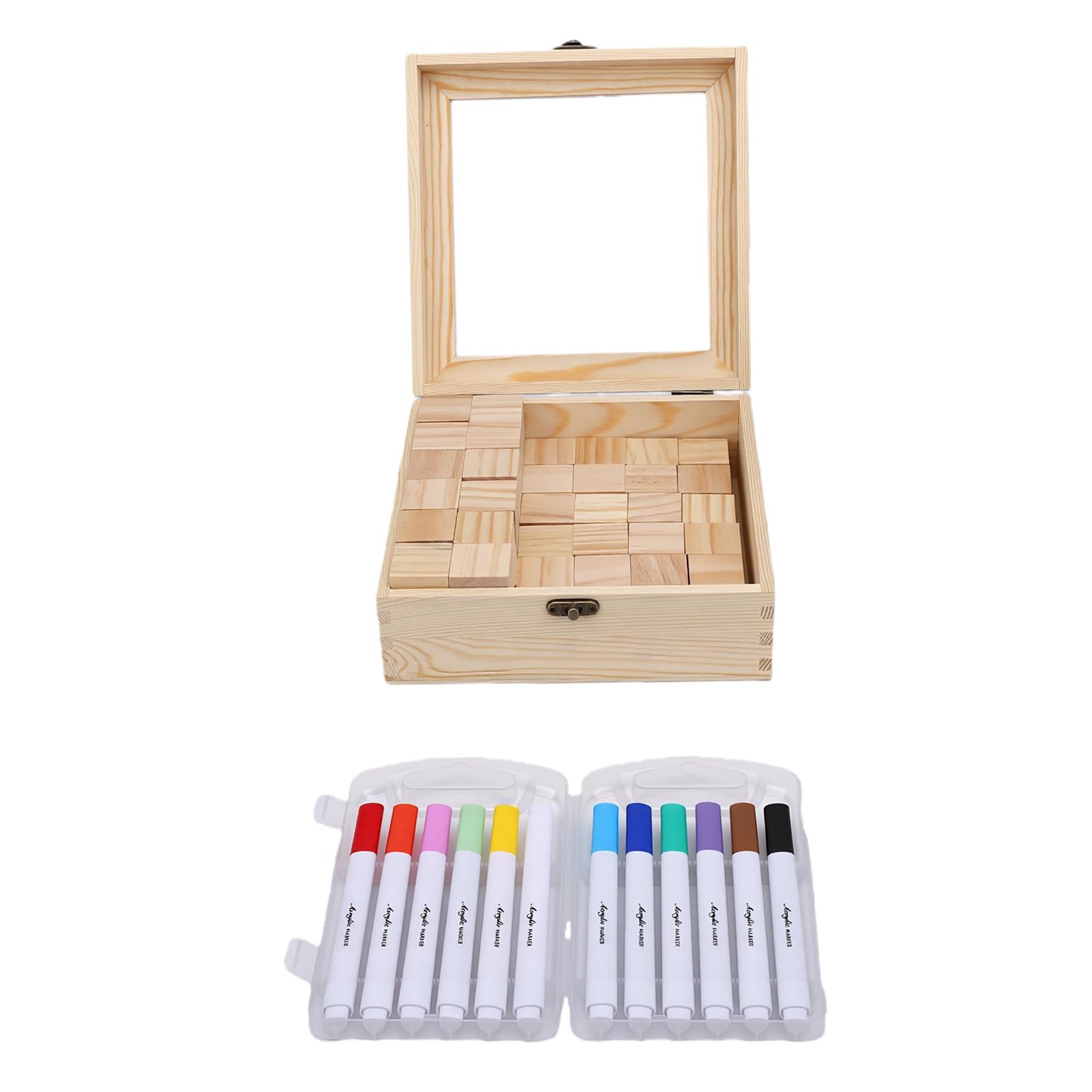 Kit Pittura Blocchi di Legno per Giochi Baby Shower con 48 Blocchi 12 Pennarelli e 42 Sagome per Feste