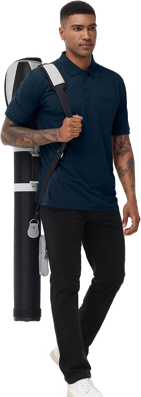 MOHEEN Men's Short Sleeve Polo Shirt Moisture Wicking Performance Dry Fit Golf Polo with Pocket