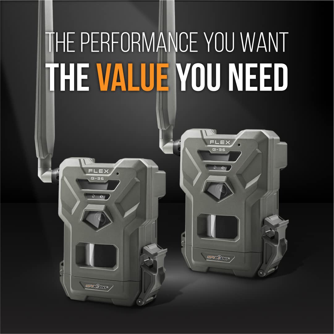 SPYPOINT Flex G-36 Twin Pack Cellular Trail Camera, 36MP Photos and 1080p Videos with Sound, GPS Enabled, Dual-Sim LTE Connectivity, 100' Flash & Detection Range, Responsive Trigger up to .3S