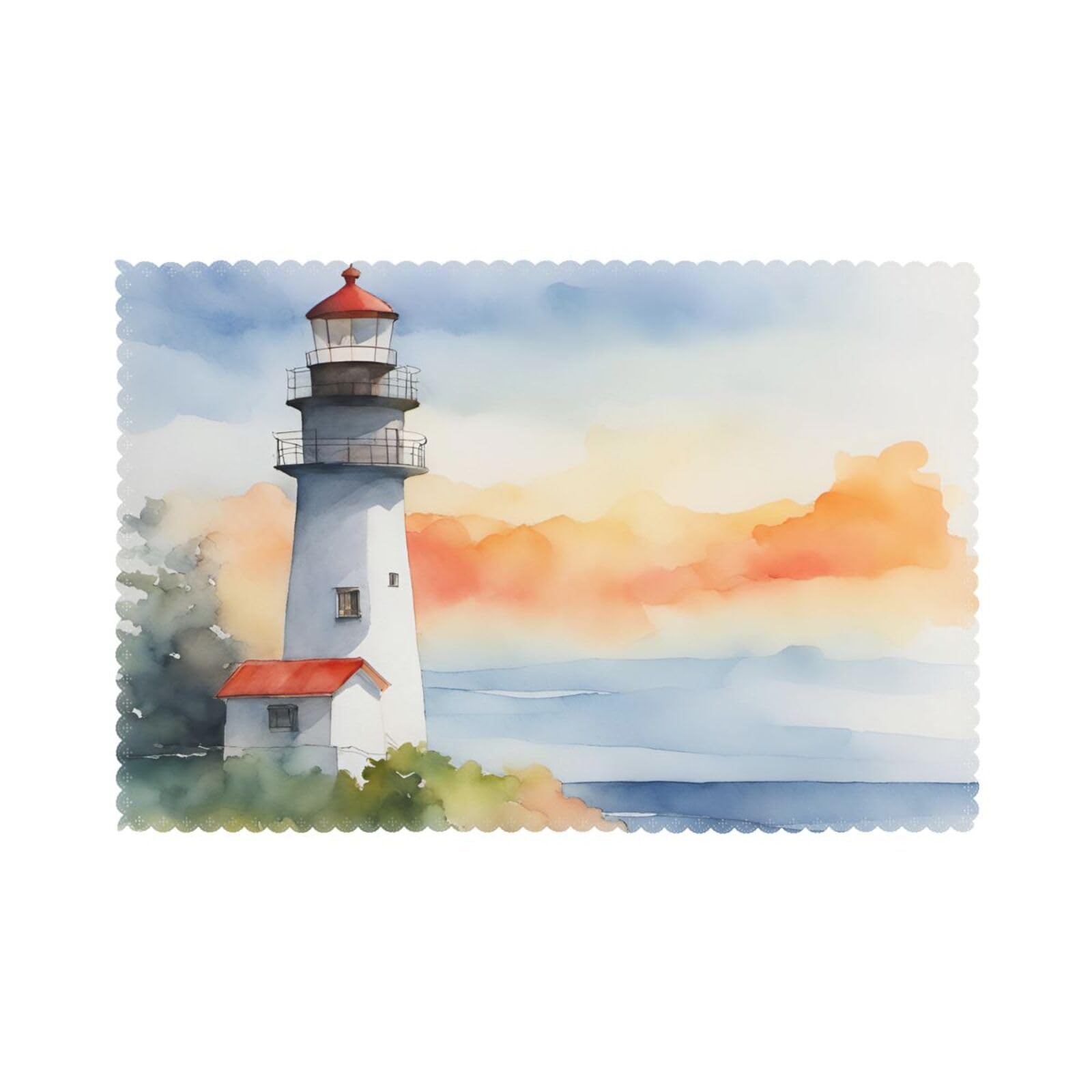 Lighthouse Print Placemats for Dining Table Set of 6 12x18 Inch Table Mats for Party Kitchen Dining.