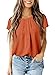 Dokotoo Womens Summer Tops Basic Pleated Casual Chiffon Blouse Crew Neck Solid Color Loose Short Cap Sleeve Henley T-Shirts Blouses for Women Dressy Business Loose Tee Tunic Tops Orange M