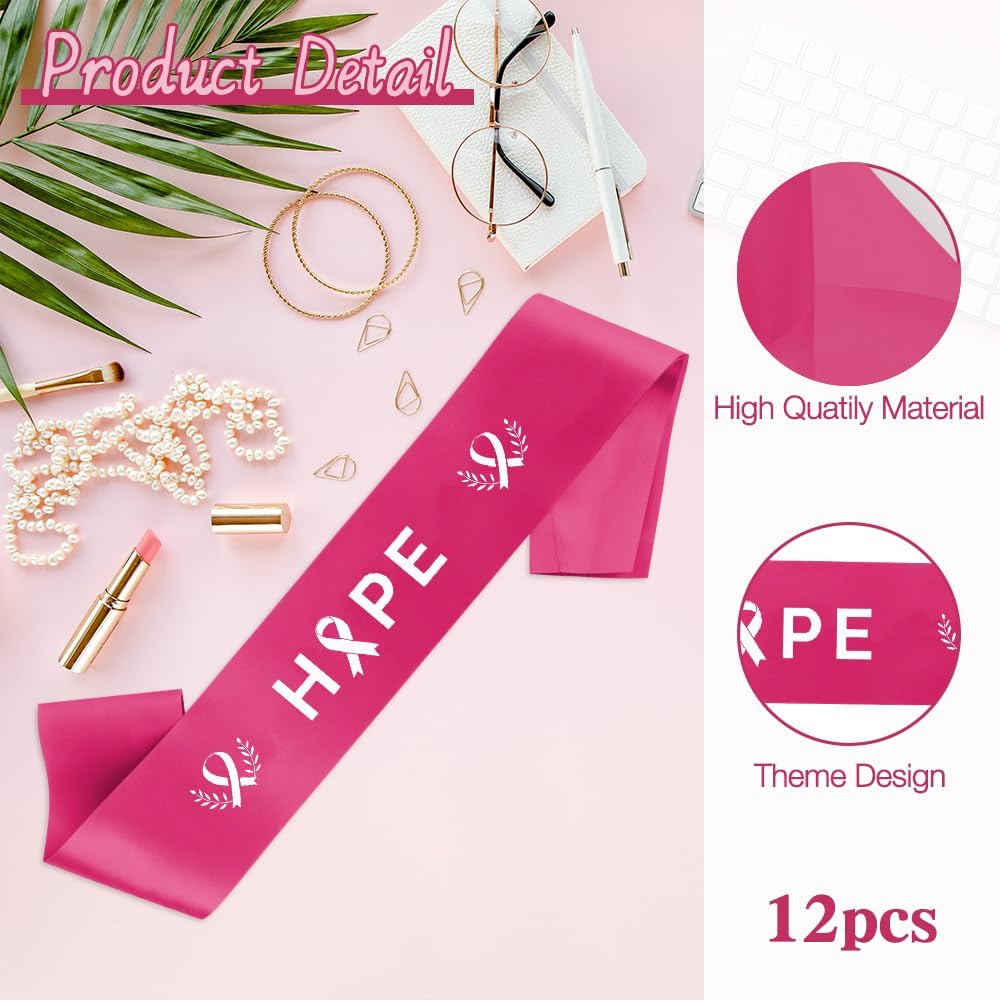12pcs Breast Cancer Survivor Sash Breast Cancer Awareness Accessories Bulk Breast Cancer Gifts Pink Breast Cancer Awareness Ribbons Breast Cancer Accessories Pink For Breast Cancer Month Party Favors