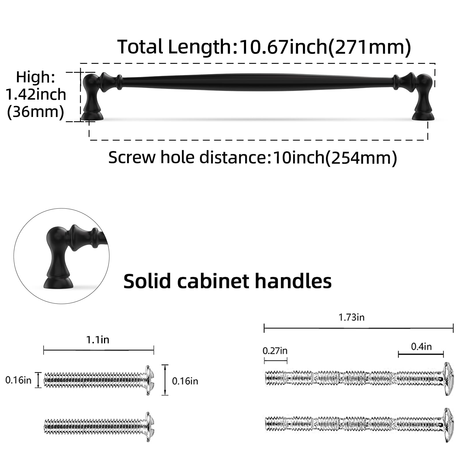Confezione da 6 maniglie nere da 254 mm, per armadietti da cucina, armadietti, cassetti, credenze, credenze
