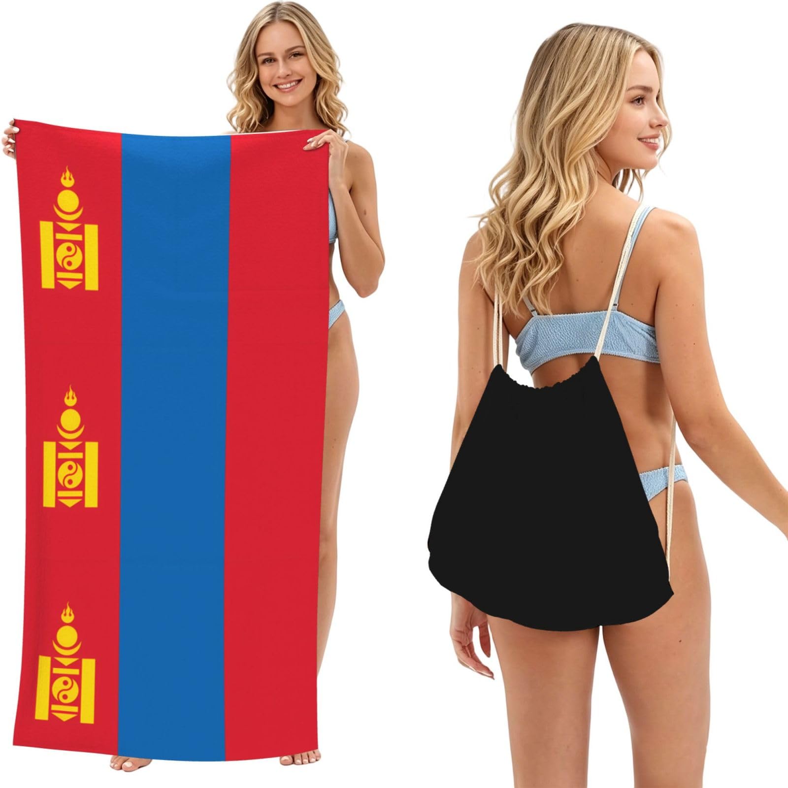 SKGOHLH Mongolian flag 2in1 Packable Beach Towel Bag Women