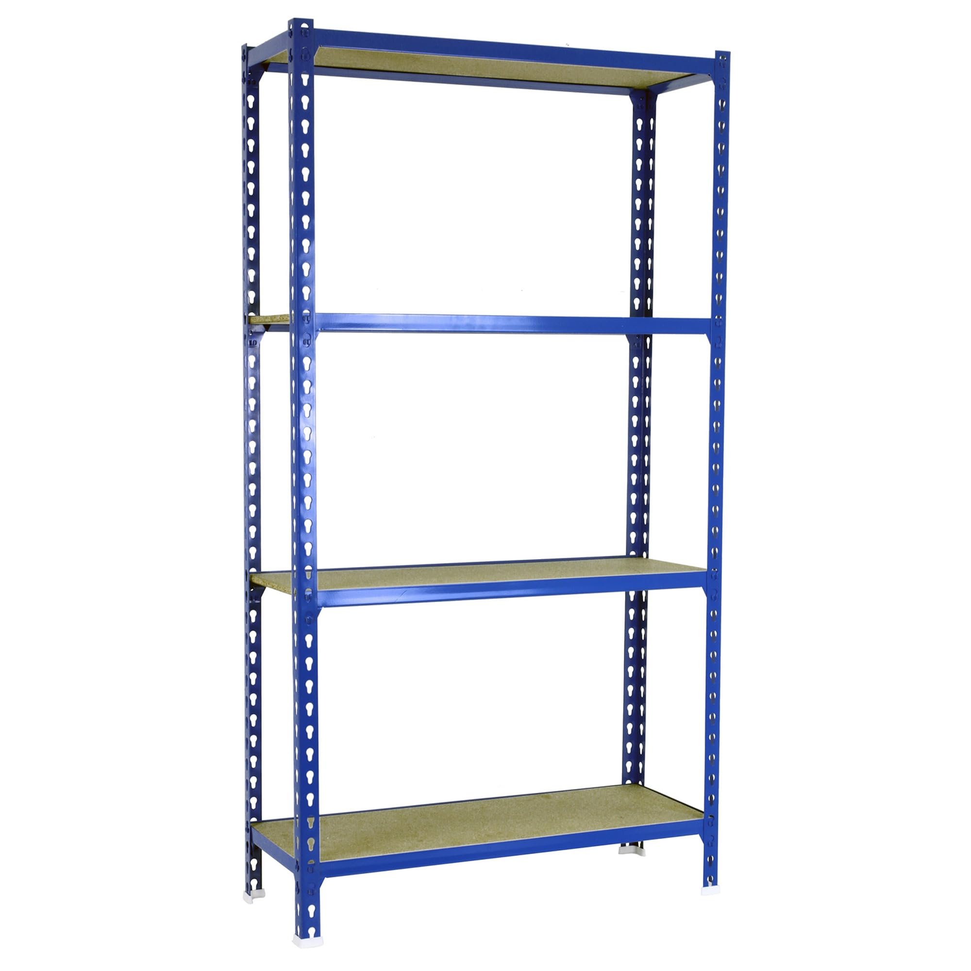 SimonRack Estanteria Metalica, 4 Baldas Madera Ajustables, 200 kg de Punto Flexión, 1500x1100x300 mm, Estantería Almacenaje, Sin tornillos, Azul/Madera - Maderclick | 4 Alturas, Bandeja Madera, 200 kg de Punto Flexión, Azul , Pintura anticorrosión, Montaj
