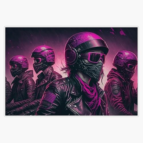 Chaqueta de cuero y casco en lluvia synthwave etiqueta engomada de la ventana del coche botella de agua 5"