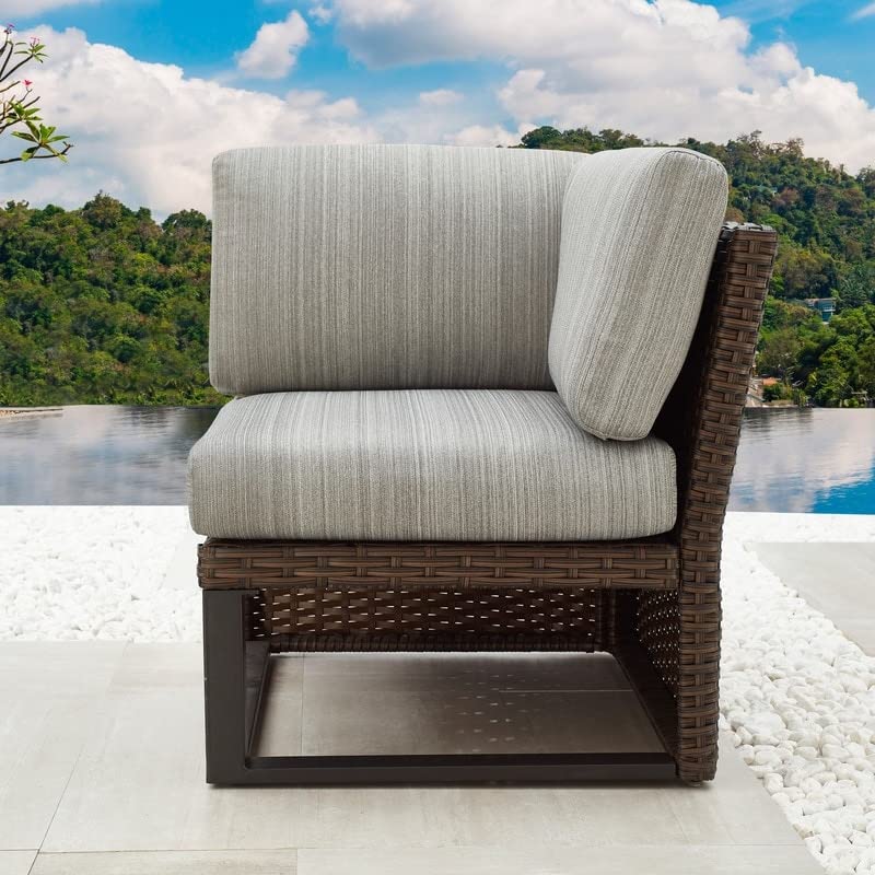 Patio Festival 1 Piece Outdoor Wicker Corner Chair Collection Grey Mid-Century Modern Rattan Cushion Included