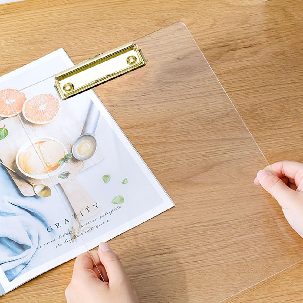 Lot de 3 planchettes à pince épaisses en acrylique transparent avec clip doré, durables et élégants avec clip discret