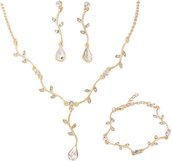 Hapibuy Crystal Bridal Wedding Jewelry Necklace Earrings