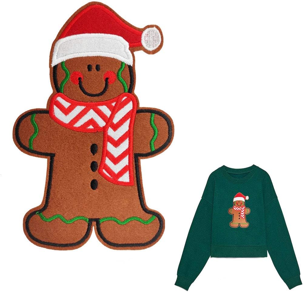 6.7" Embroidery Christmas Stocking Kit, Christmas Iron on Patch Felt Appliques Large Gingerbread Man Patches