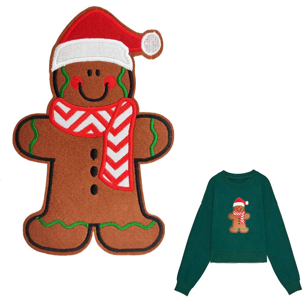 6.7" Christmas Iron on Patch Felt Appliques Large Gingerbread Man Patches