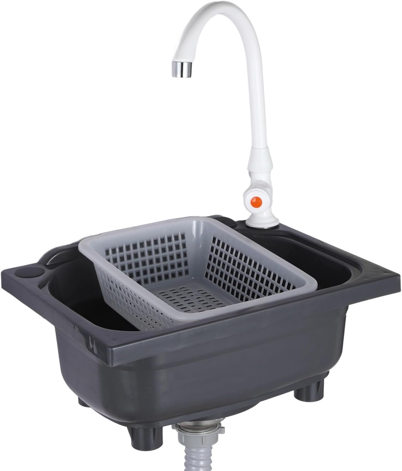 Wall-Mounted Plastic Kitchen Sink, 15.2 X 11.2 In With Faucet And Drain Basket, Space-Saving Utility Sink, Ideal For Home, Rv, Restaurant, Laundry, Bathroom, Garage