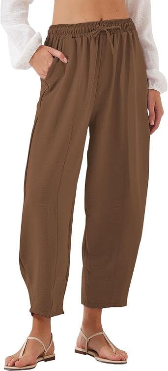 Yoga Pants Women Casual Beach Elastic High Waist Lightweight Loose Fit Drawstring Workout Trousers with Pockets