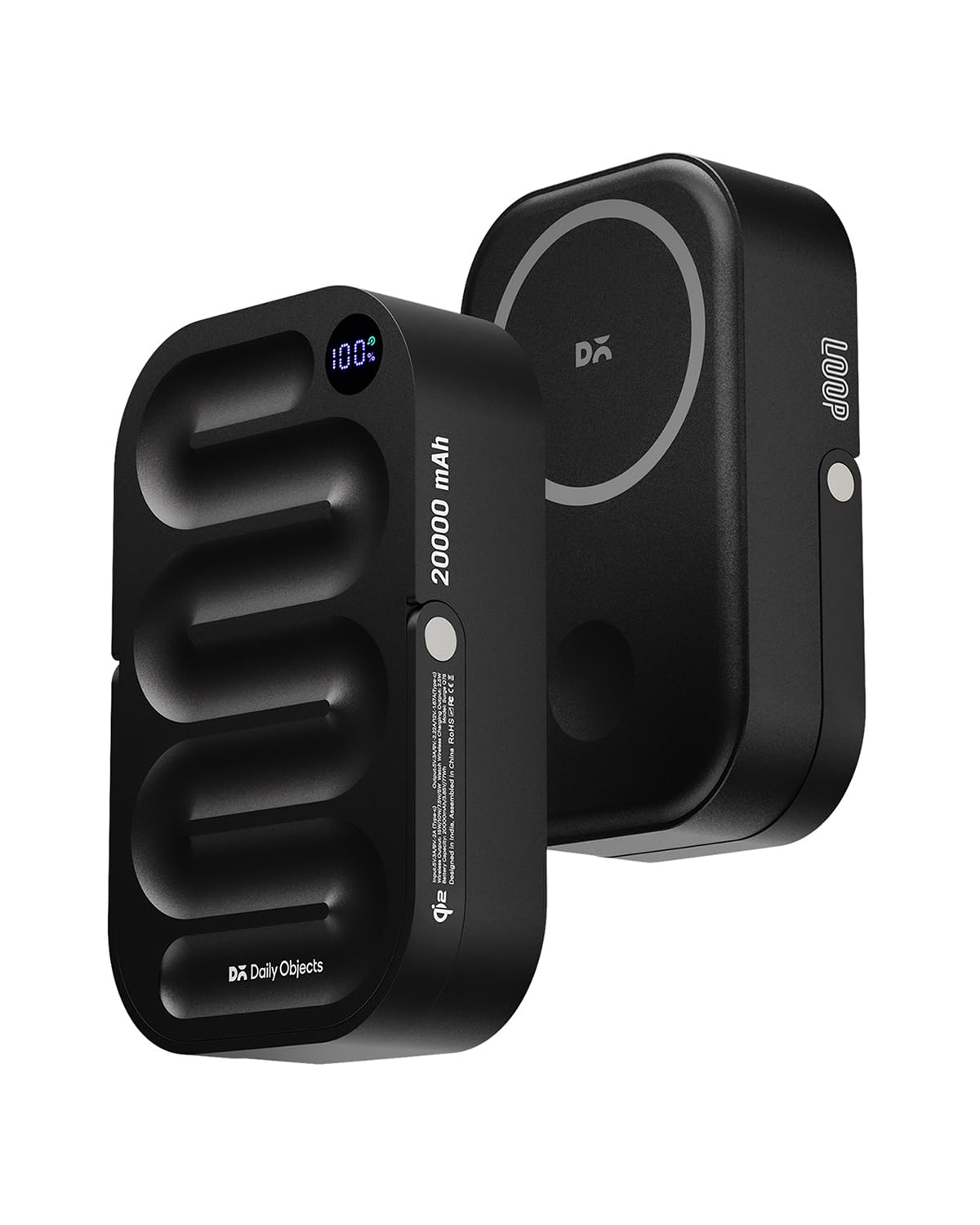 DailyObjects Loop Qi2-Certified 20000 mAh Fast Charging MagSafe-Compatible Wireless Aluminium Power Bank – Black Compatible with iPhone 16, 15,14,13,12 Series | Multi-Layer chipset for Protection