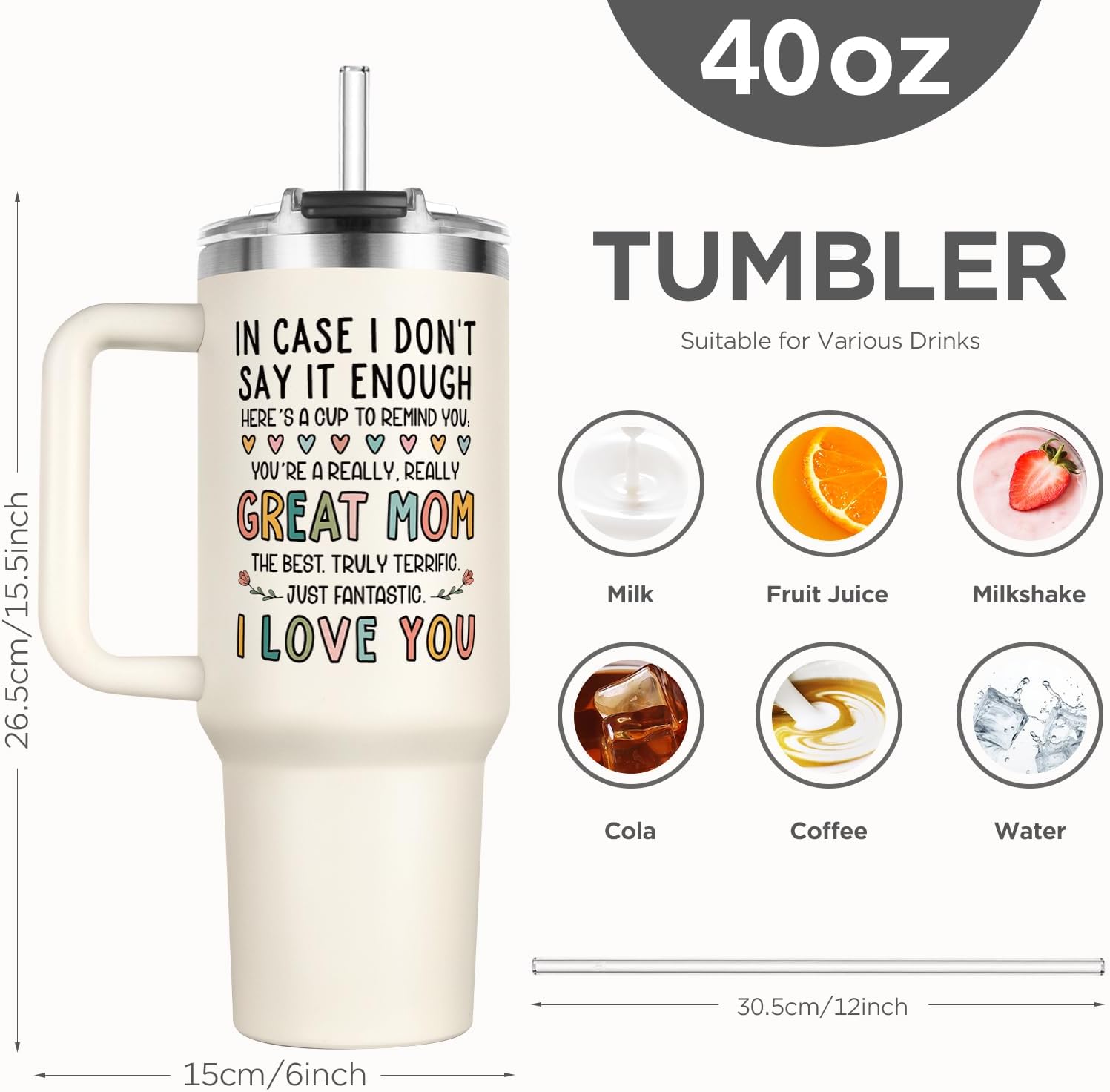 Aurahouse Valentines Day Birthday Gifts for Mom Tumbler, I Love You Mom Birthday Gifts from Daughter Son, Great Moms Gifts, Mothers Day Presents for Moms, 40oz - Image 4