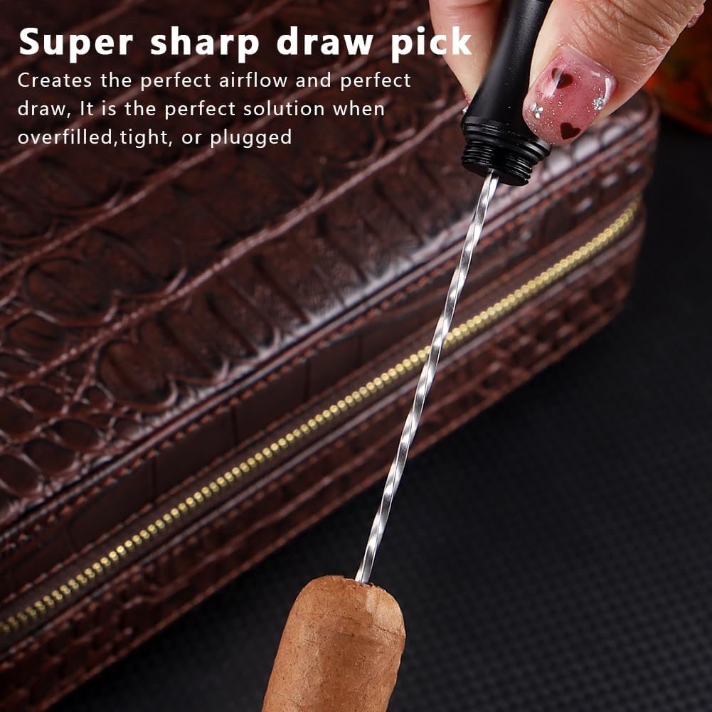 Cigar Punch Multitool 3-in-1 Cigar Draw Enhancer Tool, Twin Needle, Cigar Hole Opener (8mm) with Gift Box（Black）