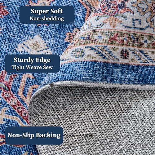 Vintage 9x12 Washable Area Rug, Low-Profile Large Area Rug with Non-Slip Backing & Durable Edge Binding, Pet-Friendly Carpet, Large Rug for Living Room, Bedroom & Dinning Room