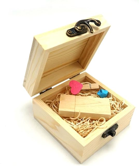 LUCKCRAZY Wedding Birthday Wooden USB Flash Drive 16GB Memory USB 2.0 Stick Thumb Disk with Gift Box (16GB, Wooden USB Flash)
