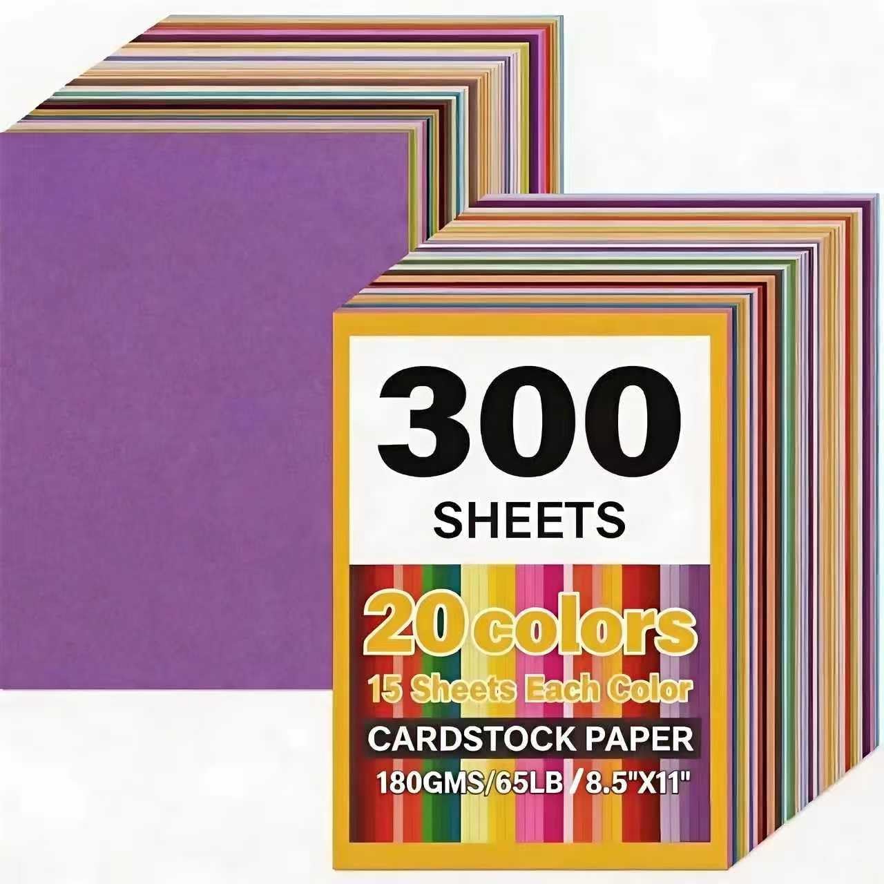 300 Sheets, 20 Assorted, Cardstock Colored Paper, 8.5" x 11" Colored Cardstock, 65lb/180gsm Multi Color Cardstocks for Printing, Card Making, DIY Crafts,School Supplies,Party Decorations,Construction