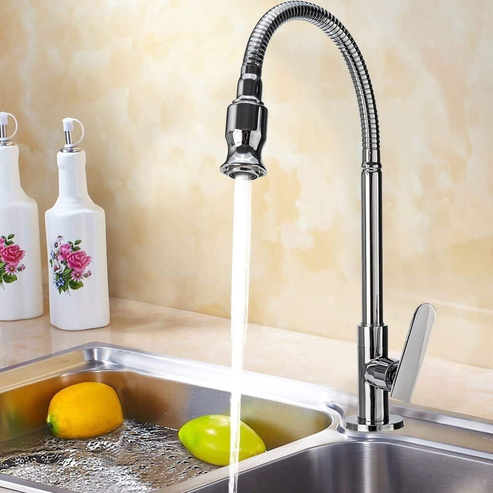 Grifo giratorio 360 para fregadero de cocina, Solo Agua Fría, cuello Flexible, lavandería, jardín, usuarios al aire libre, montaje en Polla/cubierta, luna llena