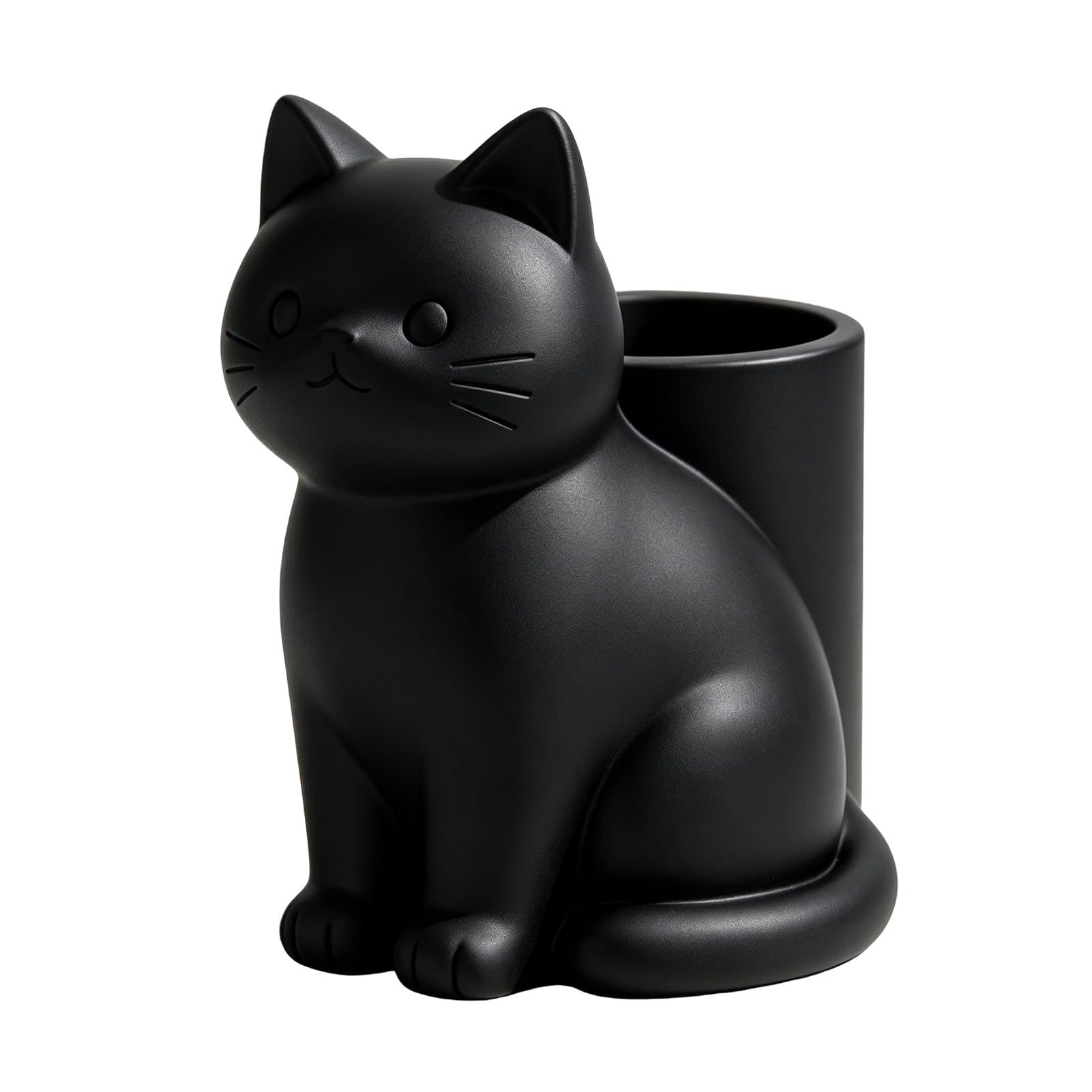 Pasisuu Cute Cat Pen Holder 3D Printed Kitten Pencil Cup Multi-functional Desktop Organizer for Makeup Brushes Office Supplies Stationery Storage 6.8x9.5x9cm Unique Gift Grey Black