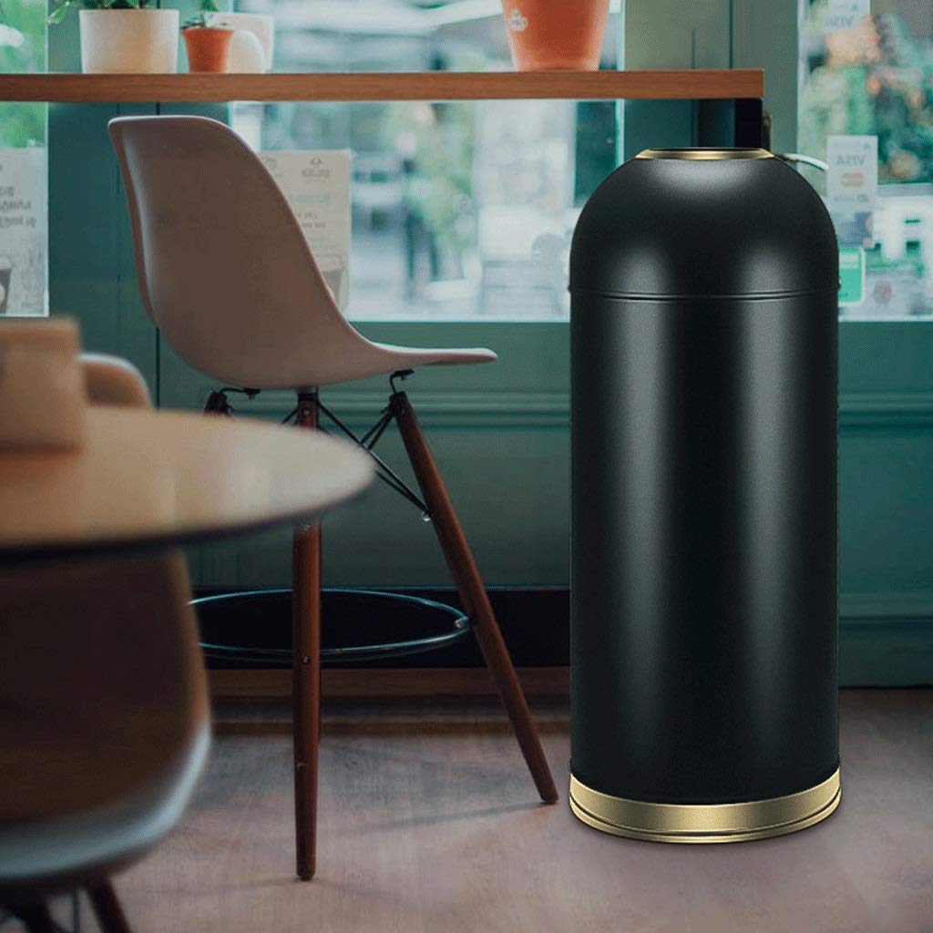 Trash cans Indoor Outdoor Stainless Steel Barrel-Shaped Open Top Trash Can 52 Liters/13.7 Gallons,Without Lid,with Removable Inner Barrel,Commercial Grade Garbage Bin (Color : Black Gold, Size : 11.