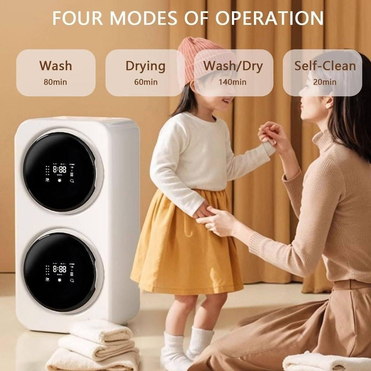 Mini-Waschmaschine und Trockner 2 in 1, 2 x 3,5 l, mit LCD-Touchpanel/intelligenter Selbstreinigung, unabhängigem Waschprogramm, schonendem und langsamem Waschen Wall-Mounted-Silver