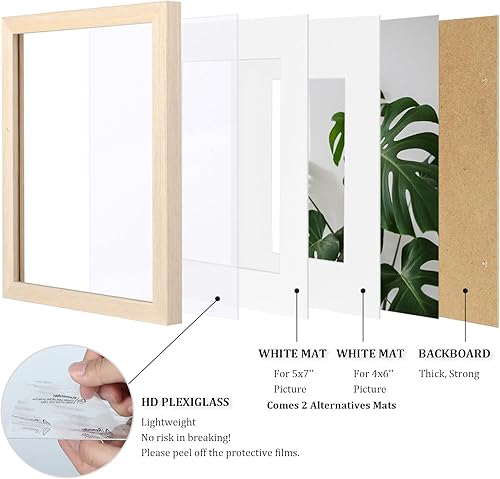 Miniatura 4 de Egofine Portarretratos de 8 x 10 pulgadas hecho de madera maciza con plexiglás, fotos de 4 x 65 x 7 con paspartú o de 8 x 10 pulgadas sin paspartú
