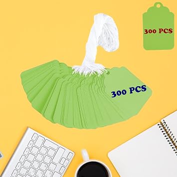 300Pcs Green Price Tags with Strings, 1.69"x2.75" Matte Blank Labels
