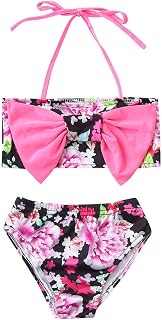 Roupas de verão para bebês meninas meninas laço estampa floral colete roupa de banho roupa de banho biquíni preto
